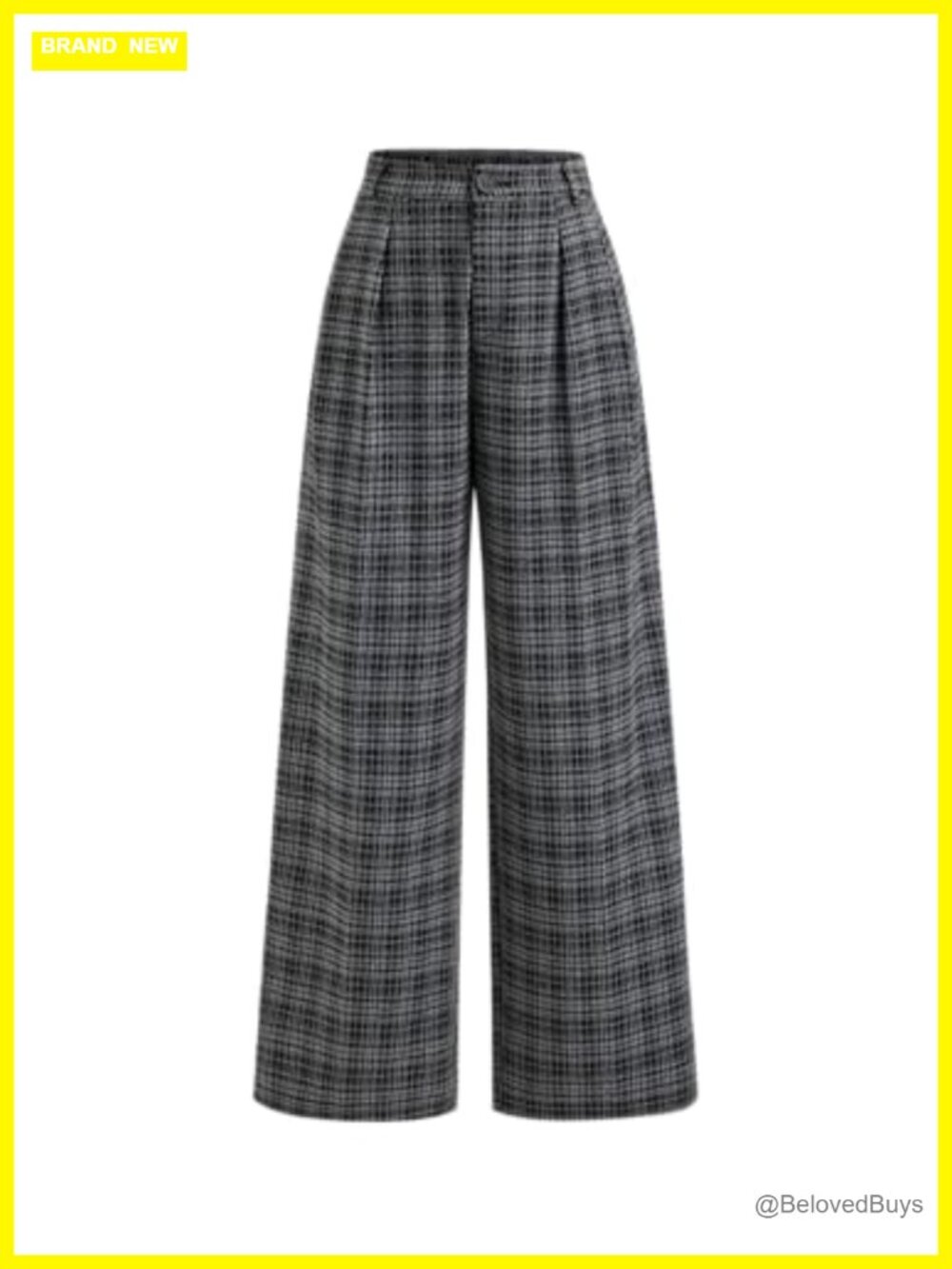 Plaid Wide Leg Palazzo Pants Mid Rise Business Trousers Casual Workwear